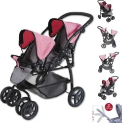 KNORRTOYS.COM Zwillingspuppenwagen Milo - Jeans Grey