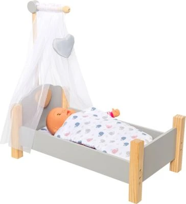 MyToys ORIGINALS Holz Puppenbett, Grau Mit Bettwäsche 3 MyToys ORIGINALS Holz Puppenbett, Grau Mit Bettwäsche – Bild 3