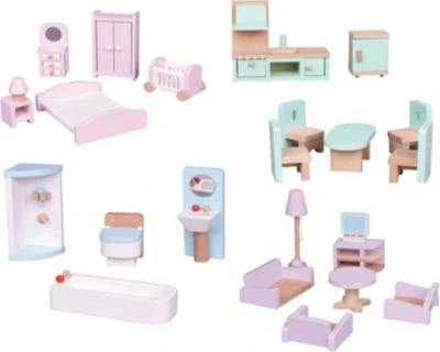 Lelin Holzspielzeug Puppenhausmöbel 28 Tlg 1 Lelin Holzspielzeug Puppenhausmöbel 28 Tlg