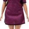 Barbie Fashionistas Puppe Im Pink-schwarz-karierten Kleid, Kurvig, „Love“ Halskette, Für Kinder Von 3 Bis 8 Jahren