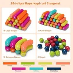 COSTWAY® Puzzlespielzeug 88 Stk. Magnetkugeln & Stäbe -Spielzeugladen 25354378 05