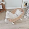 TinaForKids Puppenwiege Aus Weiden Mit Bettwäscheset, Puppenbett Braun/Weiß