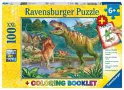 Ravensburger 2-tlg. Puzzle & Malbuch Set, 100 Teile XXL, 49x36 Cm, Welt Der Dinosaurier
